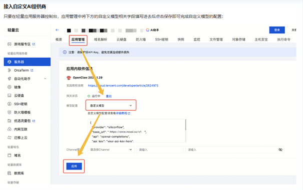 选择自定义模型配置